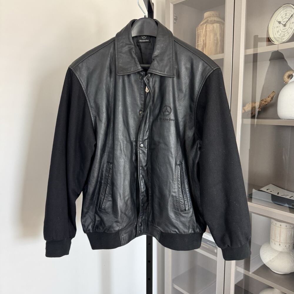 Vintage Mercedes-Benz Black Leather Bomber Jacket